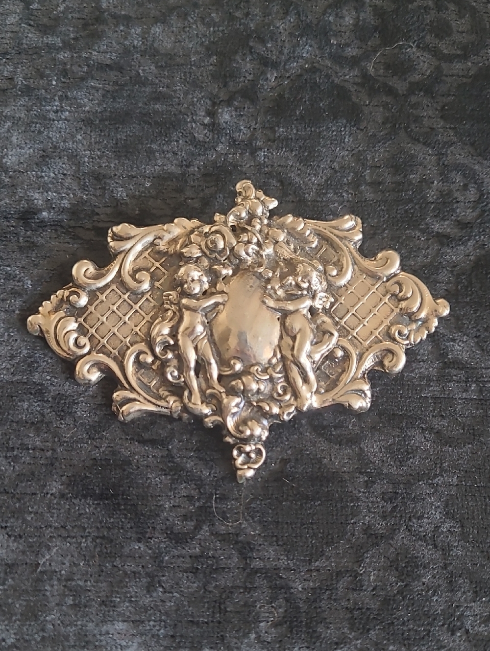 Ornate Vintage Cherub Victorian Revival Decorative Brooch